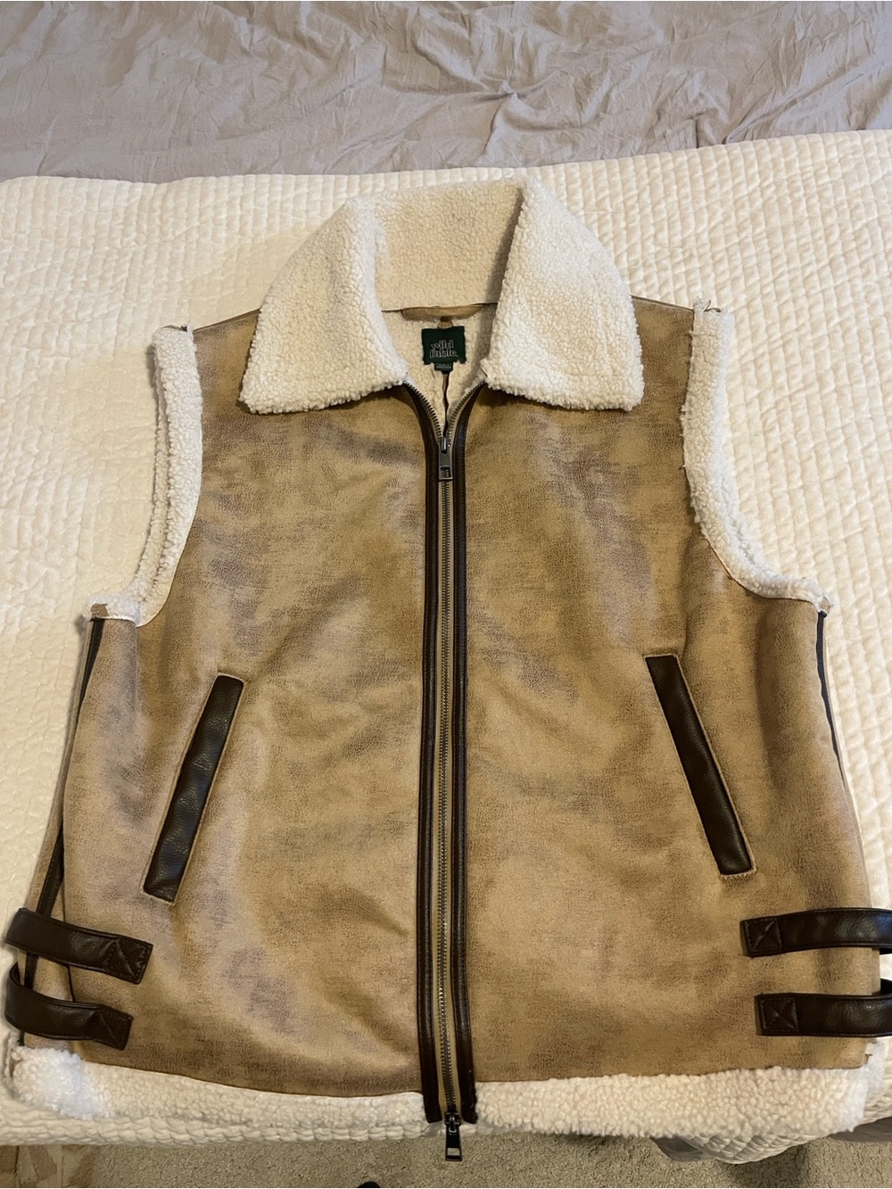 wild fable Cream Sherpa-Lined Taupe Zip Vest